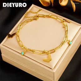 Anklets DIEYURO 316L Stainless Steel Multilayer Butterfly Charm For Women Trend Girl Leg Chain Jewellery Gift Party Wedding