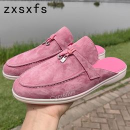 Slippers Sexy Metal Lock Half Women Shoes Slip On Flat For Mules Round Toe Summer Walk Casual Slides Shoe 230421