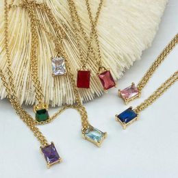 Pendant Necklaces Simple And Luxurious Square Zircon Necklace Cold Wind Emerald Colored Collarbone Chain Women's Jewelry