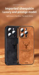 Deer Leather Phone Case For iPhone 14 13 12 Pro Max Lens Glass Bumper Shockproof Silicone Cellphone Cover Fundas Coque