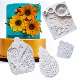 Baking Moulds Sunflower / Daisy Leaves Moulds Fondant Cake Decor Tools Silicone Moulds Sugarcrafts Chocolate Baking Tools Cakes Gumpaste Form 230421