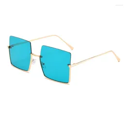 Sunglasses Classic Big Square Women Semi Rimless Eyewear Male Brand Vintage Sun Glasses Men Female Oculos Lunette De Soleil