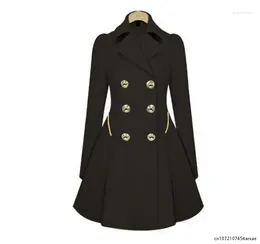 Women's Trench Coats Winter Women Thin Double Breasted Dress Coat Solid Colour Lapel Jacket Flare Outwear Long