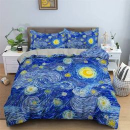 Bedding sets 3D Artistic Set King Monet Van Gogh Style Sky Oil Painting Pattern Printed Duvet Cover With Pillowcases 2 3PCS 231122