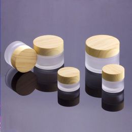 Frosted Glass Jar Cream Bottles Round Cosmetic Jars Hand Face Cream Bottle 5g-10g-15g-30g-50g Jars with wood grain cover PP inner liner Bbfu