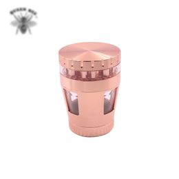 Chromium crusher Herb Tobacco Grinder cnc teeth Smoke Grinders 50mm 4 layer Clear Open window under zinc alloy straight cover sake bong