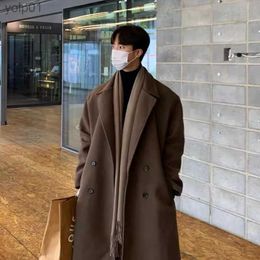 Men's Wool Blends Winter Men Black Thick Woollen Trench Coats Korean Style High Quality Loose Casual Trenchcoat Men's Streetwear WindbreakerL231122
