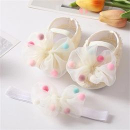First Walkers EWODOS Infant Baby Girls Spring Summer Flats Lovely Bowknot Walker Crib Shoes With Headband For Festival Shower Gift