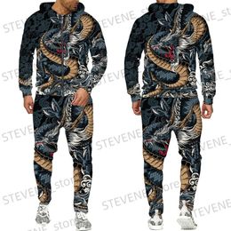 Men's Tracksuits Autumn 3D Oriental Dragon God Printed Mens Hooded Sweater Set Male Japanese Samurai Tattoo Zipper 3d Tracksuit Men Clothing Suit T231122