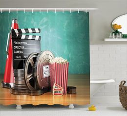 Shower Curtains Movie Theatre Curtain Production Theme 3D Film Reels Clapperboard Tickets Popcorn And Megaphone Bathroom