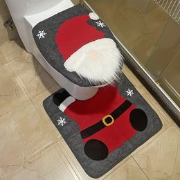 Christmas Decorations 2pcs Bathroom Mats Sets Santa Toilet UShape Mat Lid Cover Pad and More Perfect for Decor 231121