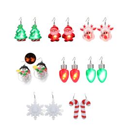 LED Light Tassel Christmas Earrings For Women Korean Fashion Shiny Snowman Santa Claus Snowflake Dangle Earrings Jewellery Gifts