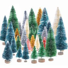 Christmas Decorations 5pcs 5cm-12.5cm Mini Christmas Tree Gold Green Small Pine Tree Sisal Placed In The Desktop Year Xmas Party Ornaments Navidad 231121