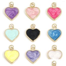 Charms Charms 2 Pcs Copper Valentines Day 18K Gold Plated Mticolor Pearlized Heart Enamel Pendants For Diy Jewelry 22Mm X 5Mm Drop Del Dhjk0