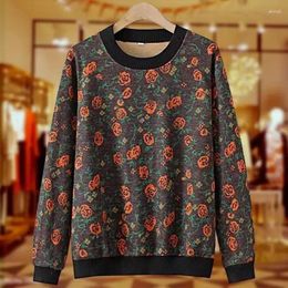 Women's Hoodies Pullover Round Neck Printing Screw Thread Autumn And Winter Fashion Long Sleeve Office Lady Underlay Tops