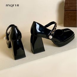Sandals Super High Root Shoe Female Summer Retro Mary Jane Square Womens Shoes Colour Matching Shallow Mouth Beaded Heels 230421