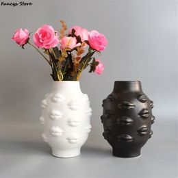 Nordic Ins Style Creative Personality Face Vase Modern Minimalist Lips Ceramic Floral Home Bar Bookstore Decoration Ornaments 2104277t