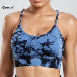 Yoga Outfit CHRLEISURE Tie Dye Sport Bra Women Fitness Underwear with Chest Pad Elastic Slim Workout Tank Top Athletic Vest Gym Clothing 231122