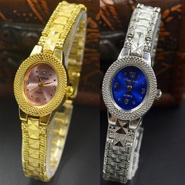Fashion Chaoyada elegant Women girl Oval dial quartz Small and exquisite silver gold Metal steel strap Bracelet wrist watch 702324x