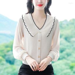Women's Blouses Women Clothing Autumn Long Sleeve Chiffon Shirts Solid Simple Fashion Ruffles Blouse Female