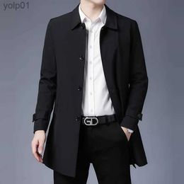 Men's Wool Blends Mens Spring Jacket 2023 New Arrival Men's Business Casual Black Khaki Long Jacket Top Quality Single Breasted Solid Trench CoatL231122