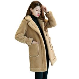 Women's Trench Coats Faux Sheepskin Coat Lambs Wool Female Long Thick Warm Shearling Suede Leather Jackets Autumn Winter OuterwearWomen's