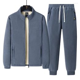 Men's Tracksuits Thick Tracksuit Sets Jacket Pant Casual Fleece Winter Wool Sweatshirt Warm Sportswear Male Suit Two Piece Set