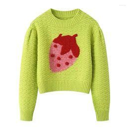 Women's Sweaters Strawberry Jacquard Knit Sweater Women Knitwear Tops Long Sleeve O-neck Pullover 2023 Winter Stylish Fashion Chic Ladies