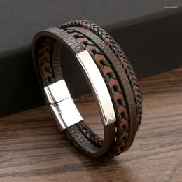 Charm Bracelets Punk Men Multilayer Bracelet Leather Braided Rope Stainless Steel Magnetic Clasp Hand Fashion Jewellery