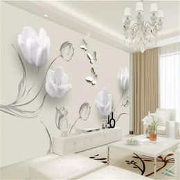 Custom Any Size 3d Flower Wallpaper Fashion Simple Tulip Butterfly Living Room Bedroom Kitchen Home Decor Wallpapers Mural Wall Co308B