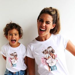 Family Matching Outfits Mother Kids Family Matching Outfits White Short Sleeve Mother and Daughter Clothes Mommy and Me Family Look Summer Tshirts 230421