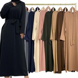 Casual Dresses Solid Colour Dress Muslim Islamic Clothing Women Modest Robe Turkey Kaftan Ramadan EID Vestidos Dubai Abaya Gown