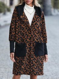 Women's Fur M Spring Autumn Women Loose Leopard Print Patchwork Black Faux Coat For Ladies Fashion Single Breasted Jacke