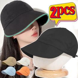 Berets 1/2PCS Foldable Wide Brim Sun Hat Bonnet Drawstring Adjustable Caps For Women Beach Hats Summer Waterproof Visors Fisherman Cap