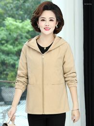 Women's Jackets Women Casual Hooded Blue Khaki Pink Plain Color Coat With Hood Zipper Outerwear Ladies 2023 Spring Autumn Clothings