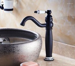 Bathroom Sink Faucets Black Oil Rubbed Antique Brass Kitchen Basin Faucet Mixer Tap Single Ceramic Lever Handle Base Swivel Anf506