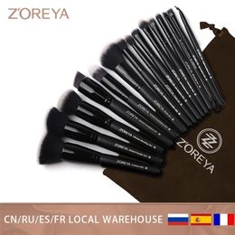 Makeup Tools ZOREYA 7 15pcs Black Brushes Set Eye Shadow Powder Foundation Concealer Cosmetic Brush Blending Beauty l230421