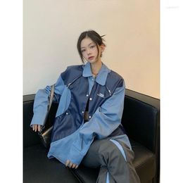 Women's Blouses Deeptown Women Vintage Patchwork Streetwear Chic Kpop Oversized Punk Cardigan Korean Aesthetic Female Fashion Top Grunge