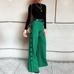 Women's Pants Lemongor 2023 Spring Autumn Female Stylish Wide Leg H-Line Solid Colour Fashion Green Button High Waist Trousers For Women