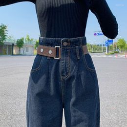 Women's Jeans Korean Fashion Blue Slouchy Baggy Women High Waisted Belt Trousers Woman Boyfriends Girls Loose Haren Denim Pants 2