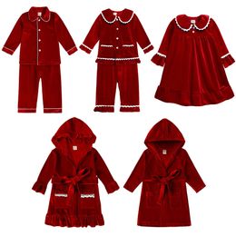 Family Matching Outfits Christmas Pyjamas For Kids Red Velvet Warm Clothes Family Match Boy Girl Dress Robes Xmas Set Children Pajamas Costume 231122