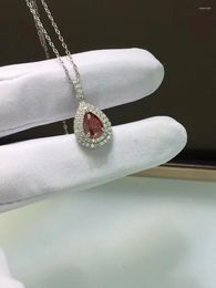 Chains 1ct Pomegra Red Moissanite Diamond Pendant Necklace Women Top Quality 925 Sterling Silver Wedding Party Bridal Fine Jewellery Gift