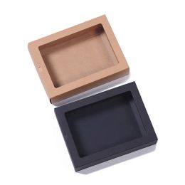 Kraft Paper Packing Box With Transparent Window Black Delicate Drawer Display Gift Box Wedding Cookie Candy Cake Boxes LX4340 ZZ