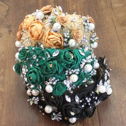 Hair Clips Handmade Exaggerated Accessories Inlaid Rhinestone Big Flower Green Crystal Baroque Headwear For Women Wedding Party