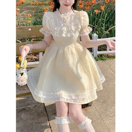 Lace Ruffles Kawaii Puff Sleeve Mini Dresses Girly Vestidos Summer Sweet Style Princess Lolita Dress Women Elegant