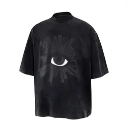 Men's T Shirts Y2K Big Eyes Letter Foaming Short Sleeve Cotton Tshirts For Men And Women Washed Vintage Baggy Summer Tees Ropa Hombre Shirt