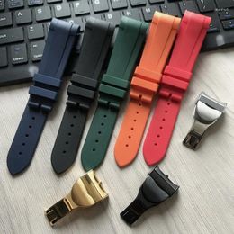 Watch Bands 22mm Natural Rubber Silione Band Special For Black Bay GMT Curved End Pin/Folding Buckle Blue Red Wrist Strap