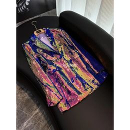 2023 Autumn Shine Sequins Blazers Long Sleeve Notched-Lapel Single-Button Outwear Coats Plus Size