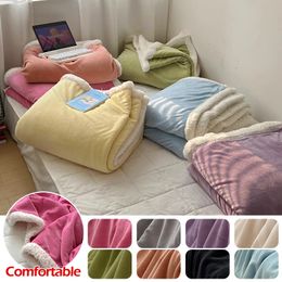 Blankets Double Lamb Blanket Thickened Coral Velvet Blanket High Quality Multifunctional Blanket Bed Cover Soild Color Bedspread On Bed 231122