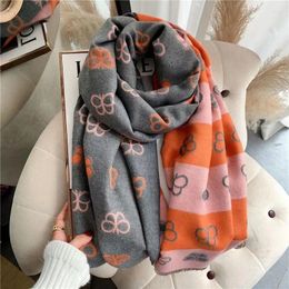 Scarves 2023 Cashmere Scarf For Women Warps Design Winter Warm Pashmina Plaid Shawl Thick Blanket Foulard Bandana